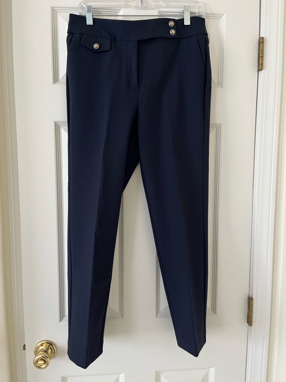 Rachel Zoe Straight Leg Dress Pants, Navy Blue with Gold Button Detail, Size 6